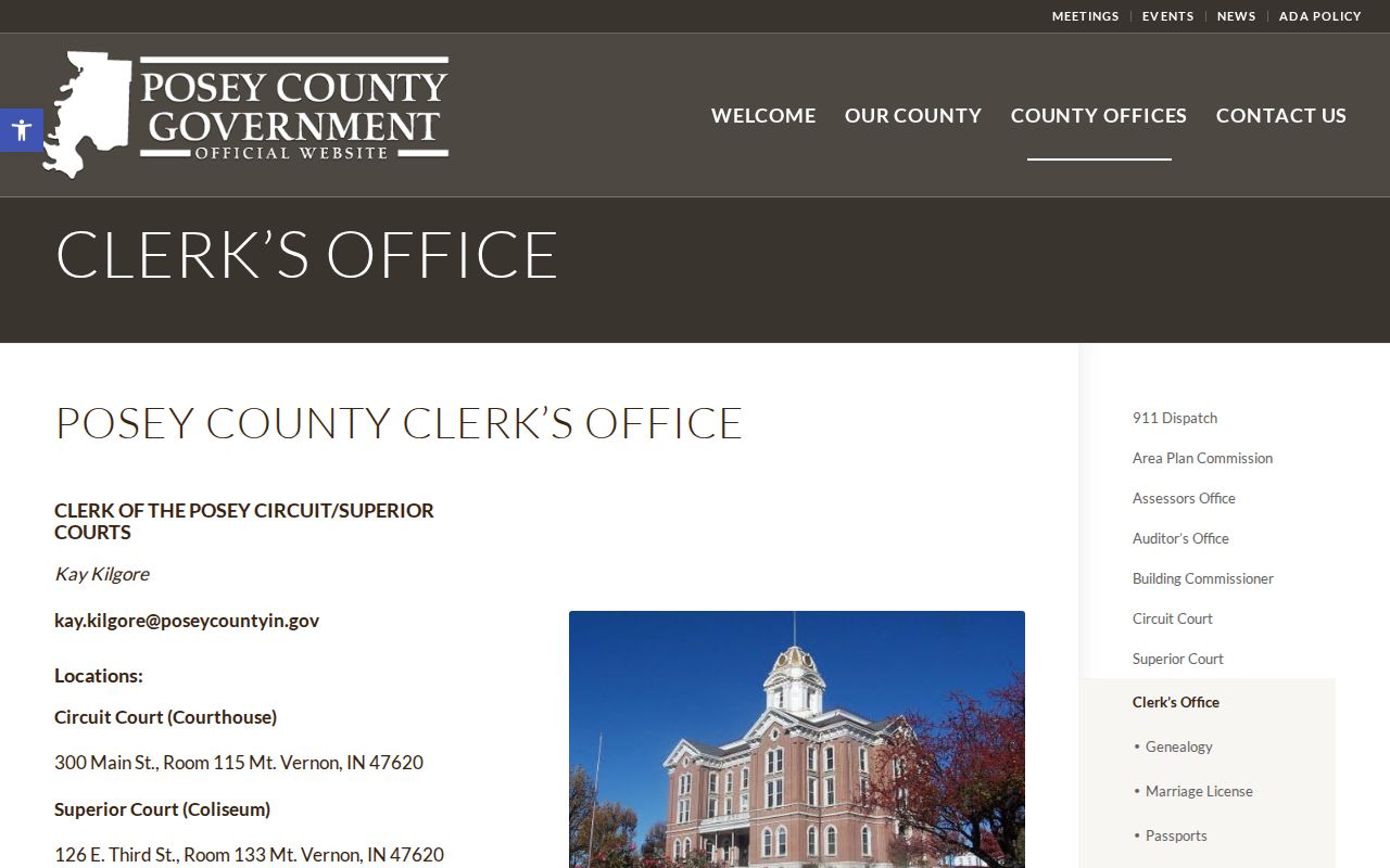 Posey County Circuit and Superior clerk offices for warrant checks