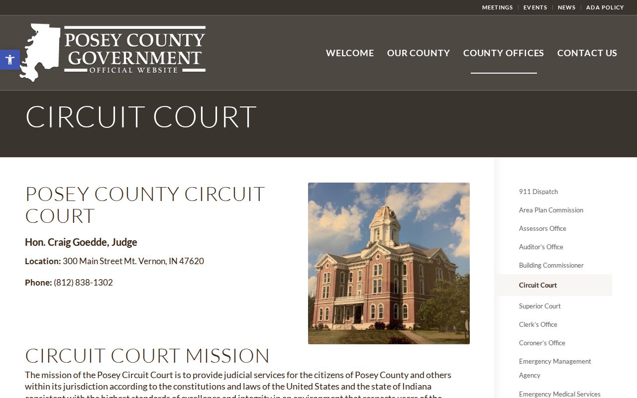 Posey Circuit Court jurisdiction and contact for warrant checks