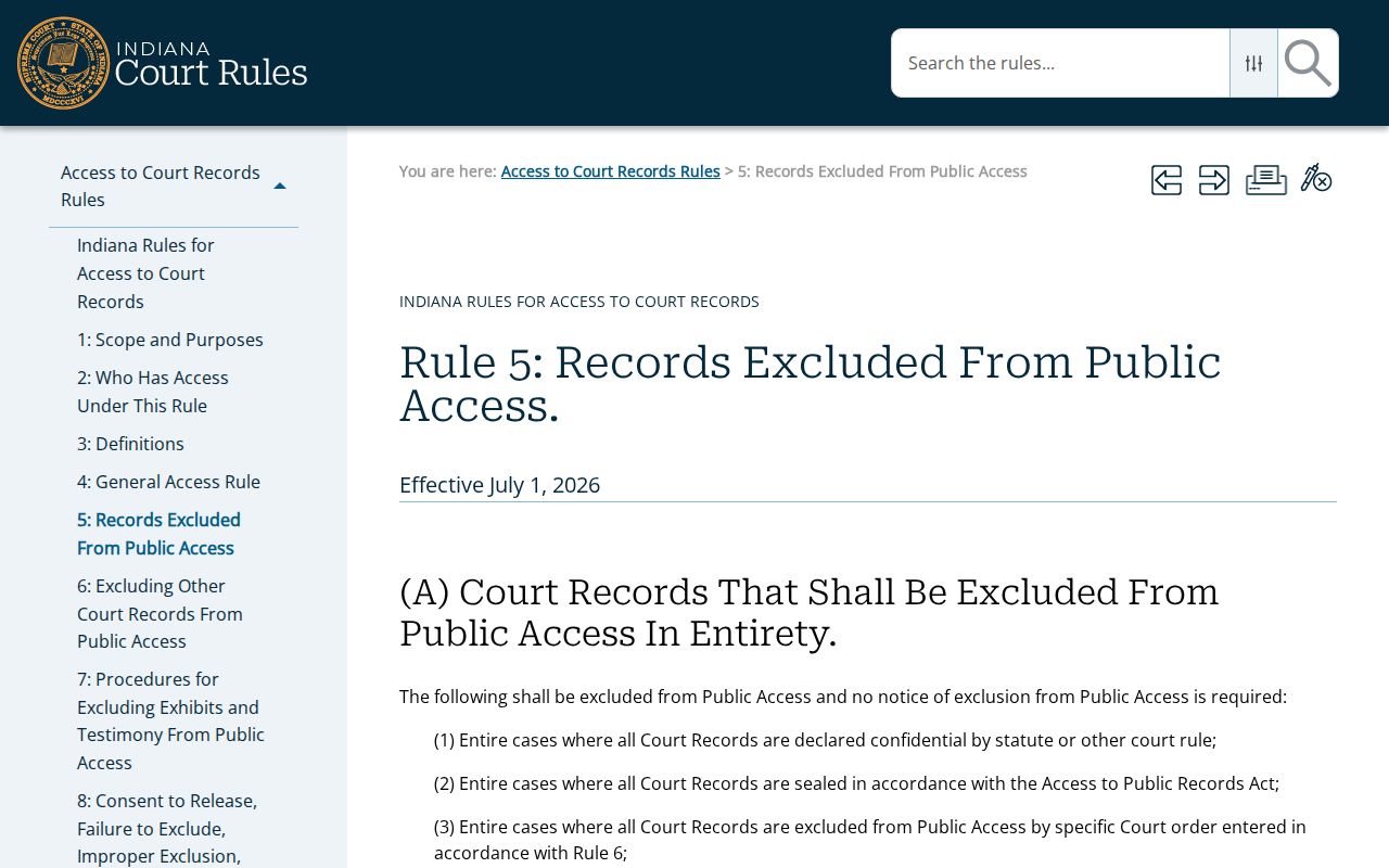 Indiana Rule 5 access limits for Posey County active warrant records