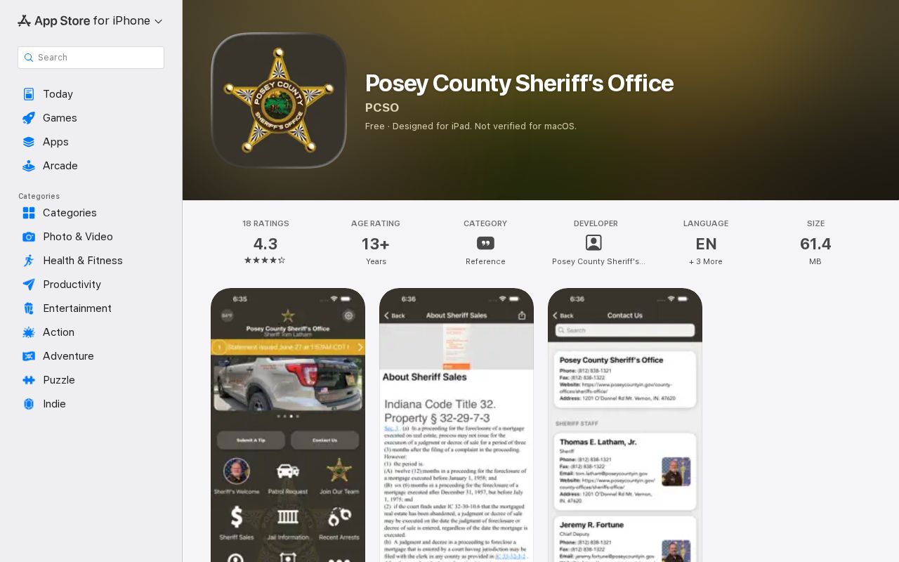 Posey County Sheriff app for bench warrant safety information