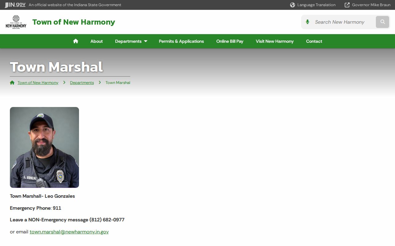 New Harmony warrant records town marshal contact source