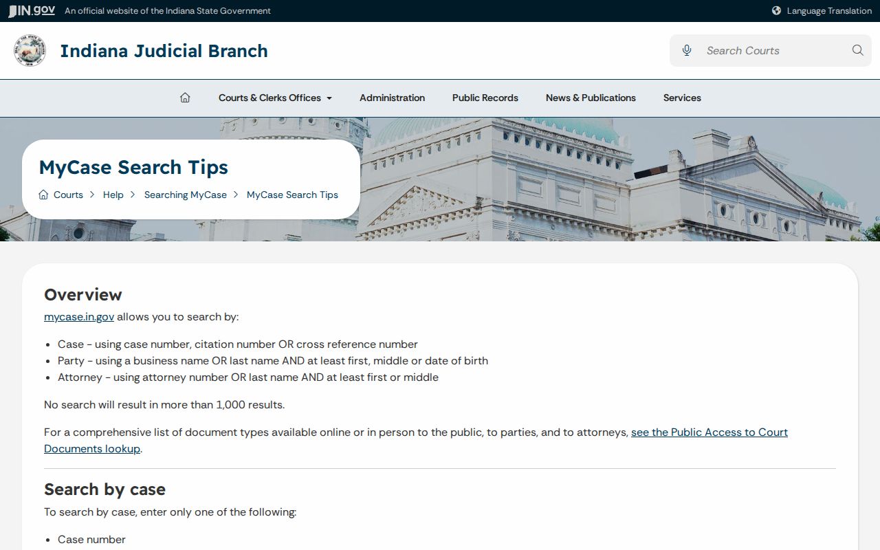 Posey County warrant search field and filter instructions