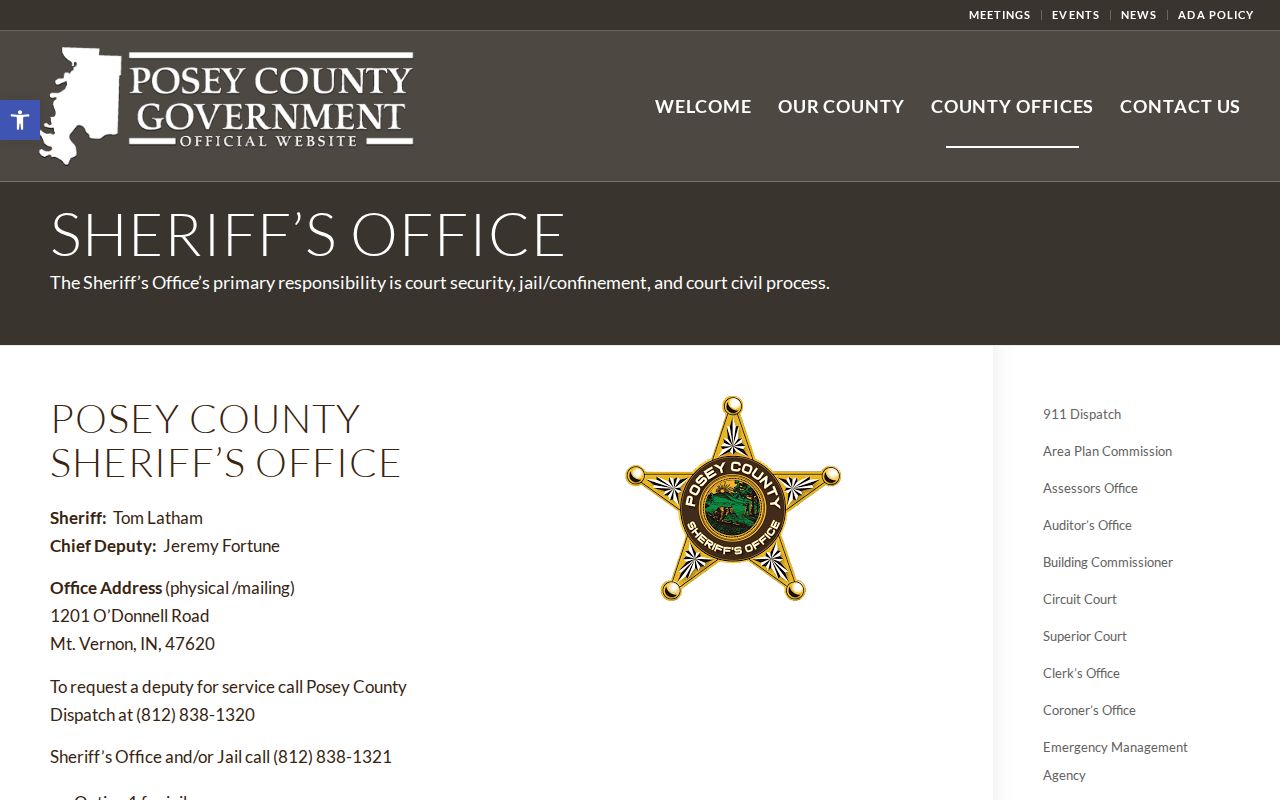 Posey County Sheriff warrant records contact source